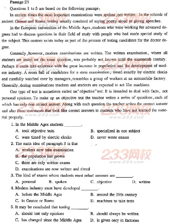 2014年成人学位英语阅读理解练习002